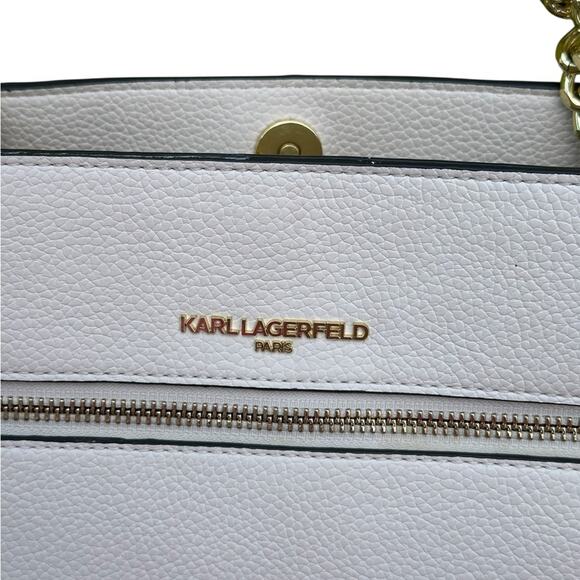 Karl Lagerfeld Cream & Gold Shoulder Bag Agyness Design Triple Compartment EUC - Picture 6 of 15